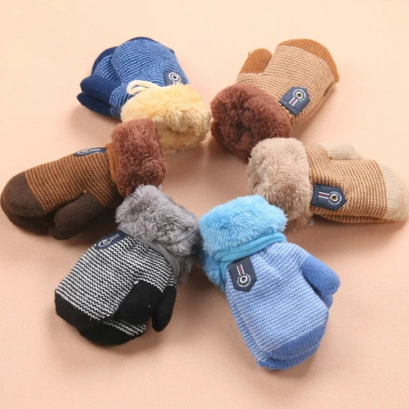 0-3 Years Baby Boys Girls Winter Knitted Gloves Warm Rope Full Finger Mittens for Children Toddler Kids Accessories KF960