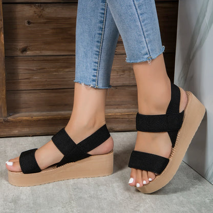 Women Wedges Sandals 2024 New Summer Open Toe Shoes for Women Minimalist Platform Casual Sandals Ankle Strap Slingback Sandals