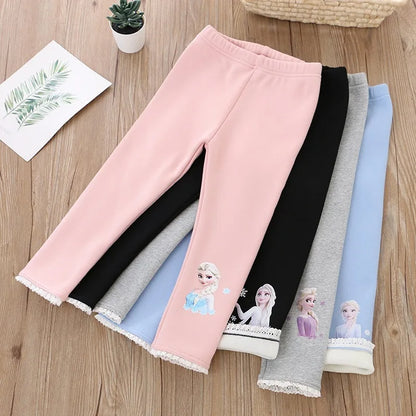 2024 New Disney Winter Thickening Girls Pants Leggings for Children Frozen Anna Elsa Baby Girl Trouser Kids Pants Fashion 2-8T