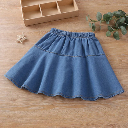 2024 New Summer Girls Denim Skirt Fashionable Blue Korean Style Little Girl Skirt Children's Clothing Princess Skirt