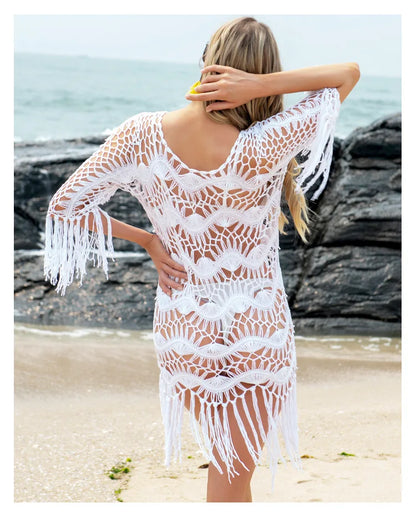 Bikini Cover Up Sexy Hollow out Fringe Beach Dress 2023 Summer Women Bathing Suits Beachwear Tunics Cover-ups