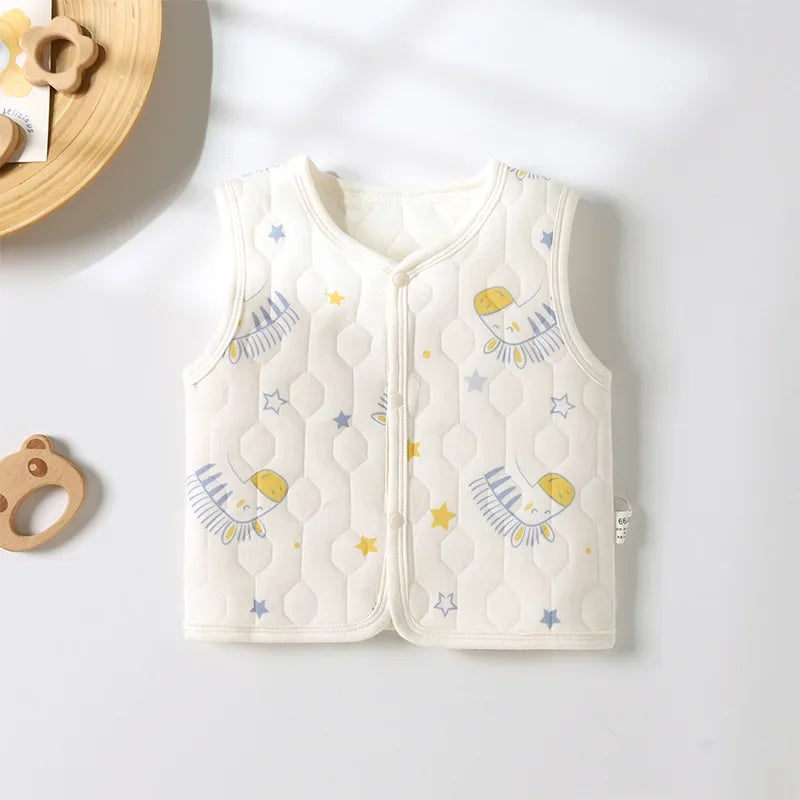 Baby Vest for Spring, Autumn, External Wear, Warm Newborn Vest, Children's Three-layer Cotton, Boys and Girls Winter Clothes