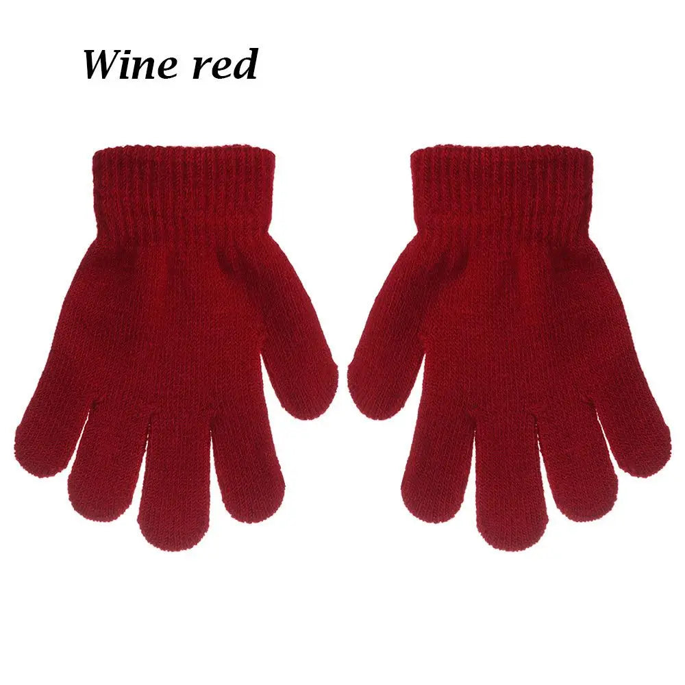 Kids Gloves Autumn Winter Keep Warm Boys Girls Candy Color Stretch Knitted Mittens Children Full Finger Gloves Clothes Accessory