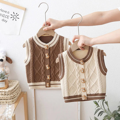 Spring Autumn Boys Clothing Children's College Style Knitted Vest Sleeveless Knit Cardigan Vests Baby Boy Loose Knitwear HY01201