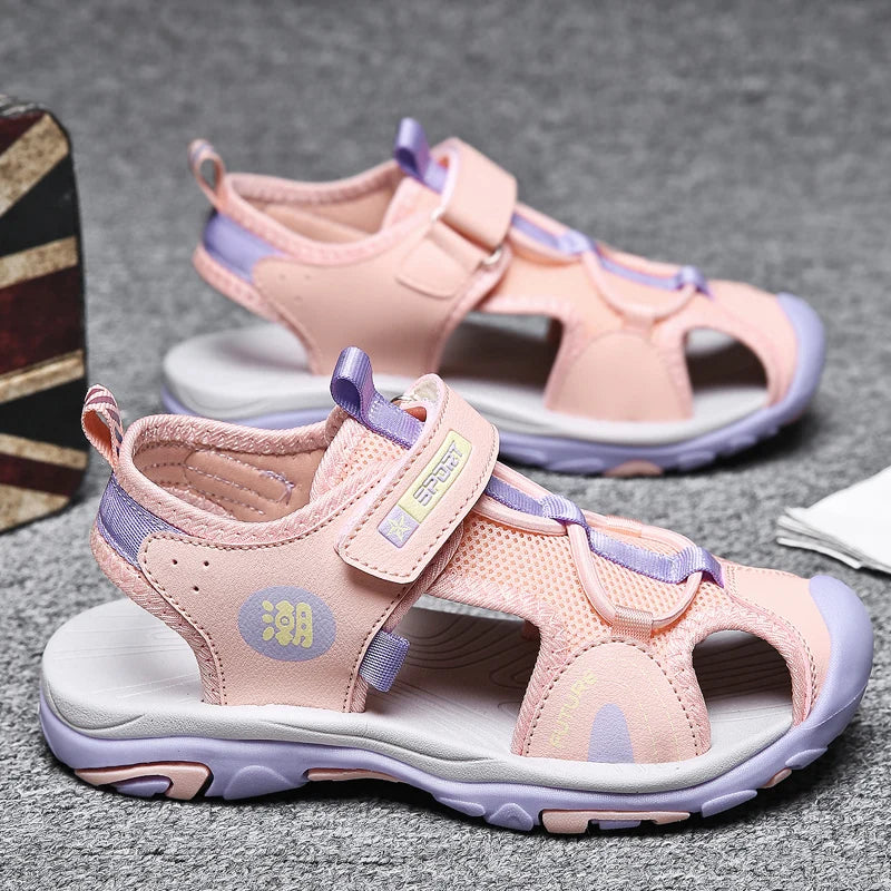 Summer Beach Water Children Sandals Fashion Shoes Outdoor Non-slip Soft Bottom Shading Leather Boys Comfortable Shoes Girls