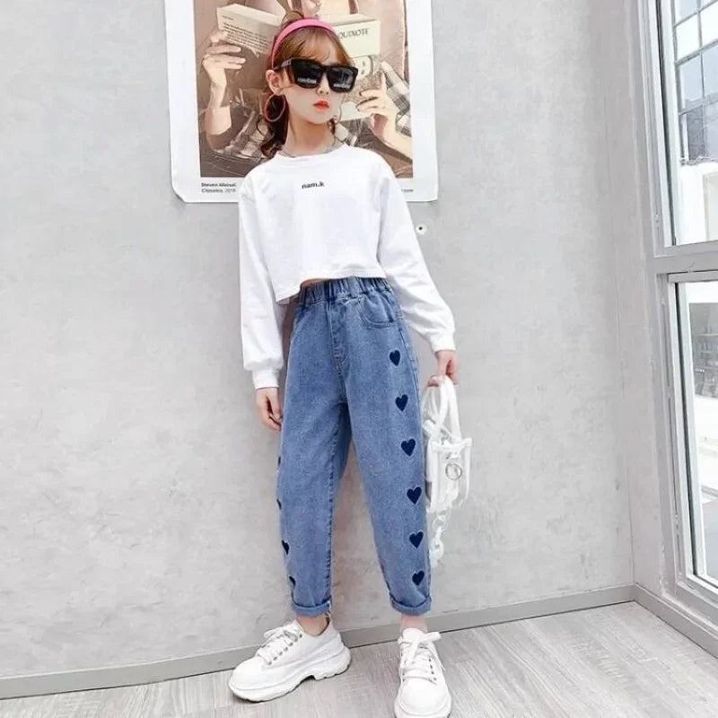 Casual Kids Baby Girls Cowboy Pants Spring Autumn Baby Girls Printing Jeans Kids Girls Children Clothing Kids Baby Girl Jeans