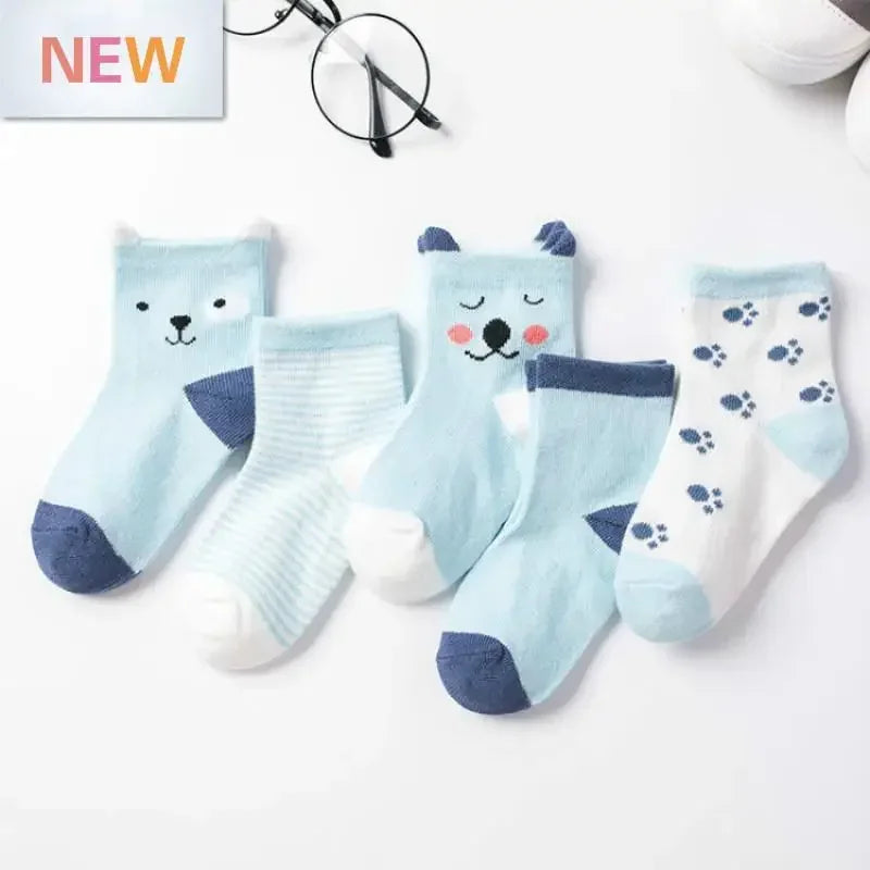 5Pairs Baby Socks Newborn Baby Boy Socks 0-1-3-7Y Kids Pure Cotton Animal Design Fadeless Soft Children's Socks for Girls