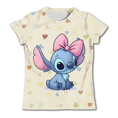 3-4Y Girls Disney Stitch T Shirts Summer Cute Cartoon Short Sleeve Children's Casual Clothing Quick Dry Tees T-shirt Kids' Top