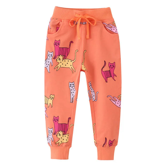 Jumping Meters New Arrival Cats Print Drawstring Boys Girls Sweatpants Full Length Children's Clothes Trousers Pants Animals