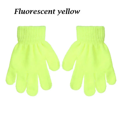 Kids Gloves Autumn Winter Keep Warm Boys Girls Candy Color Stretch Knitted Mittens Children Full Finger Gloves Clothes Accessory