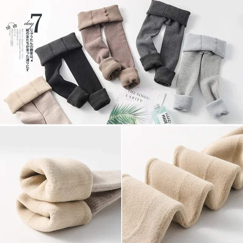 Girls Winter Leggings Plus Velvet Thickened Pants Kids Cashmere Trousers Outer Wear Slim Warm Baby Children Elastic Waist Pants