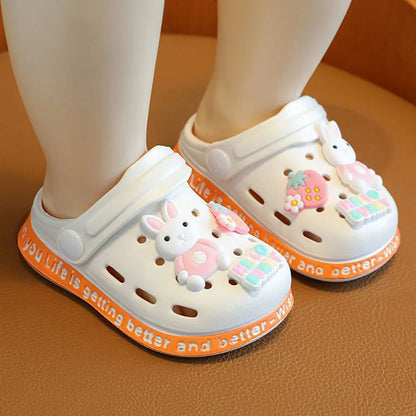 Breathable Cute Kids Summer Slipper Soft Sole Non-Slip Indoor Beach Sandals with Cartoon Bunny Dogs Holes for Boy Girl Children