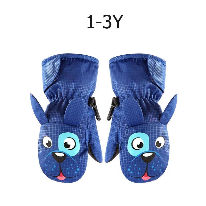 Cute Baby Winter Gloves for Skiing Cartoon Dog Bunny Waterproof Children Ski Gloves Snowboard Outdoor Winter Kids Mittens 1-6Y