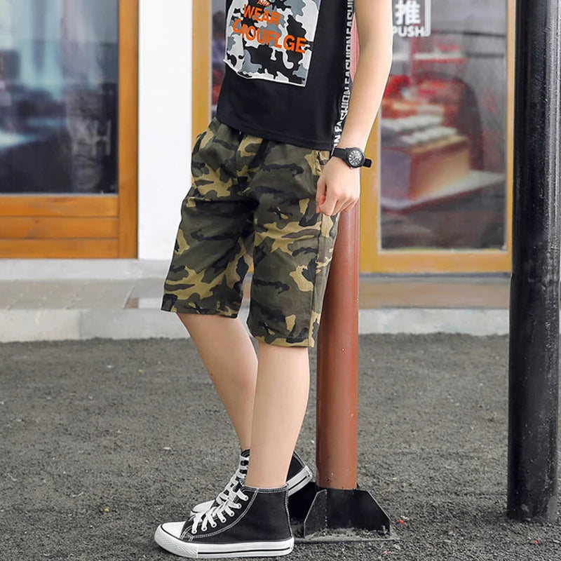 IENENS Teens Army Shorts Camouflage Short Trousers Children Short Pants Kids Cotton Boardshorts Boy Summer Thin Loose Shorts