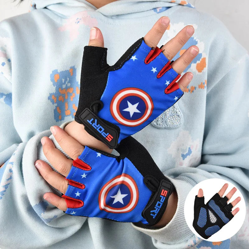 New Children Half Finger Gloves Breathable Cycling Gloves  Anti-sweat  Anti-shock Anti-slip wear-resistant Sports Bike Gloves