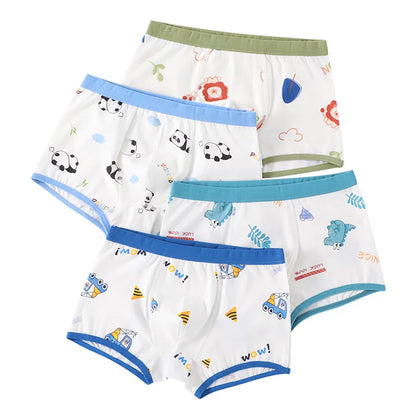 4PCS Boys Cotton Soft Antibacterial Panties Kids Thin Breathable Comfort Underwears 3+y Young Child Clothing Cute Print Knickers