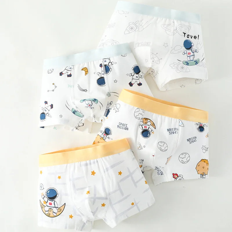 Kids Cotton Comfort Panties 4PCS Boy Cute Cartoon Print Underwear Thin Breathable Antibacterial Knickers 3+y Young Child Clothes