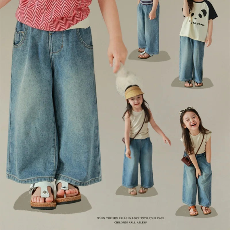 Spring Infant Jeans Toddler High Waist Casual Straight Denim Trousers Baby  Girls Loose Wide Leg Pants