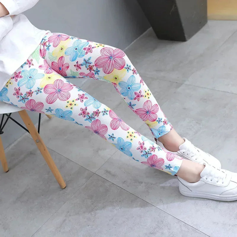 Baby Girls Leggings Kids Pencil Pants Casual Floral Trousers Slim Leggings Teens Nine Point Pant 2025 Spring Children's Clothing