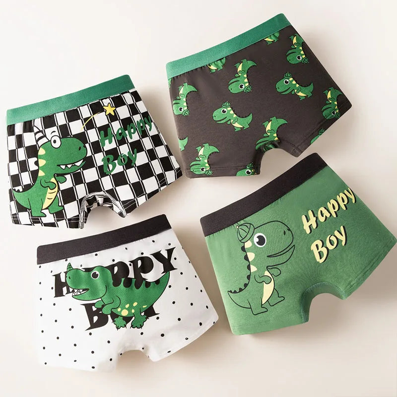 4Pcs Boys Cotton Boxers Panties Cartoon Dinosaur Printed Kids Underwear Soft Children's Underpants Shorts Teenager Panties 2-14Y