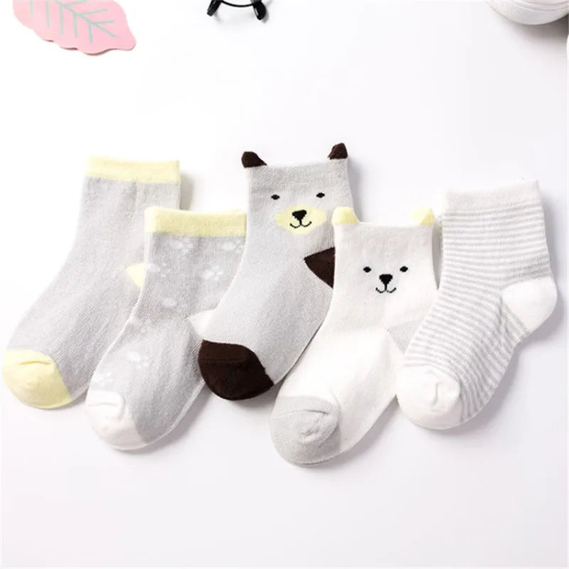 5 Pair/Lot Kids Cute Soft Cartoon Cotton Socks Boy Girl Baby Warm Stripe Dots Fashion Sport Socks Autumn Winter Children Gift