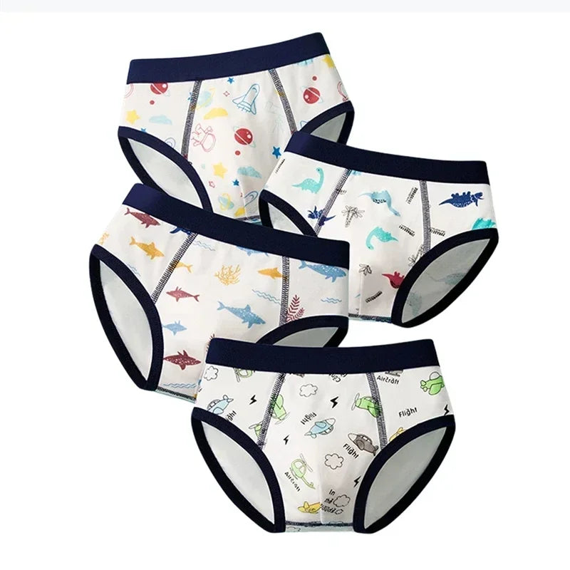 4PCS Cotton Children Boys Boxer Briefs Cartoon Print Kid Underwear Boy Panties Shorts Breathable Toddlers Underpants Age 3-8