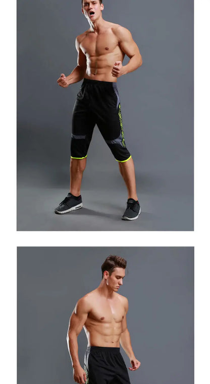 Summer Men Sports Striped Cropped Pants New Fitness Running Riding Train Quick Drying Breathable Loose Thin Large Size Shorts