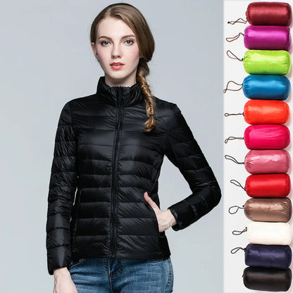 90% Ultra-light Thin Down Jacket Women 2023 Autumn Winter Slim Short Hooded Warm White Duck Down Coat Women Outerwear