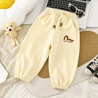 Autumn Children Boy Jogger Pant Cotton Letter Drawstring Infant Baby Boy Sport Pant Loose Elastic Waist Candy Color Kid Boy Pant