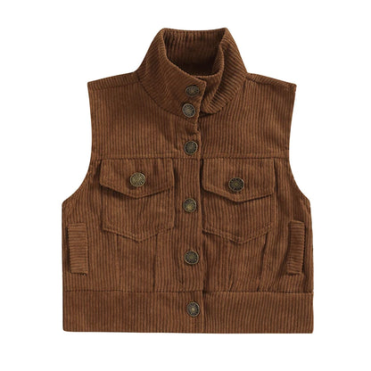 Infant Boys Corduroy Vest with Lapel Collar and Button Down Front Sleeveless Winter Outwear Waistcoat for Newborns