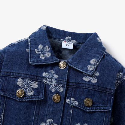 PatPat Toddler Girl Sweet Floral Pattern Denim Jacket