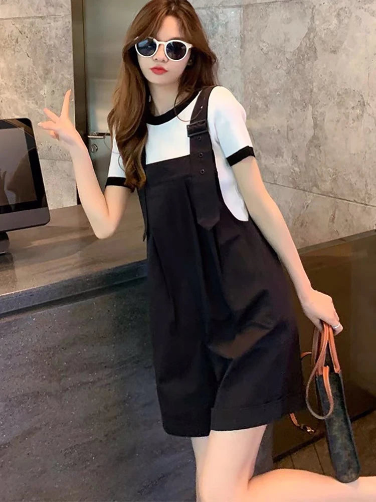 Playsuits Woman Wide Leg Overalls 2023 Spring Summer Sleeveless Adjustable Strap Jumpsuits Elegant Korean Harajuku Rompers