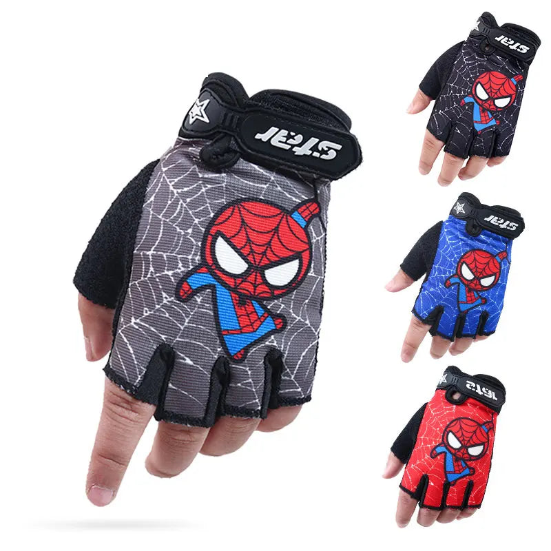 Kids Bike Gloves Half Finger Sport Running Overlock Sewing Anti-Slip Stretch Cycling Boy Girl Gloves For Childre Cartoon For Boy