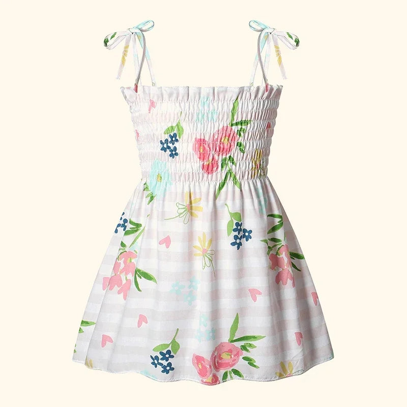 Children Girl Dress Summer Elegant Sling Princess Dresses Flower Print Kids Beach Sundress Casual Cotton Baby Girl Clothing