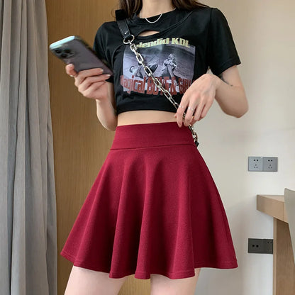 Summer Women's Skirts Fashion Sexy Mini Elastic Pleated Sun Skirts For School Girl Uniform Korean Black High Waist Tennis Skirts