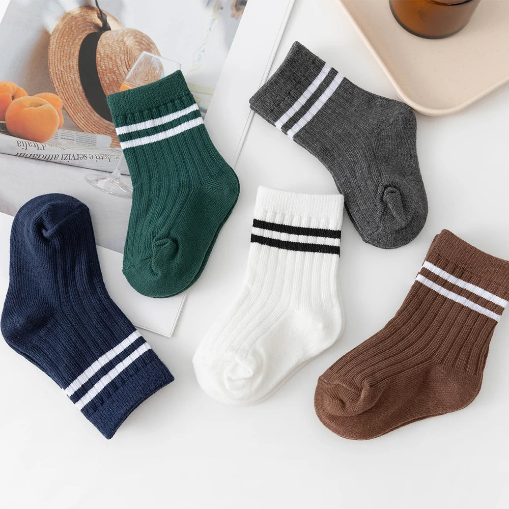 3pairs Autumn Infant Boys Striped Socks Cotton Ribbed Stretch Mouthed Babies Boys Short Socks Newborn Toddler Boys Sporty Socks