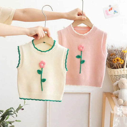 Baby Girls Vest Kids Thicken Waistcoats Toddler Infant Warm Flower Outerwear Children's Sleeveless Jacket Clothes Korean Style