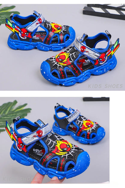 Disney LED Sport Sandals Summer Cartoon Spiderman Sandals for Boys Casual Beach Shoe Soft Sole Kids Shoes