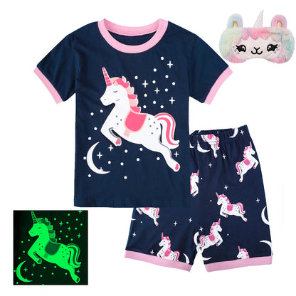 Kids Girls Unicorn Pajamas Set Toddler Summer Sleepwear Cartoon Birthdday Gift Short Sleeve Nightwear Clothes 3-10Y