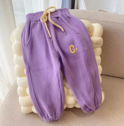 Autumn Children Girls fleece Pants Elastic Waist Letter Embroidery plus velvet Kid Baby Girls Jogger Pants Toddler Girls Pants