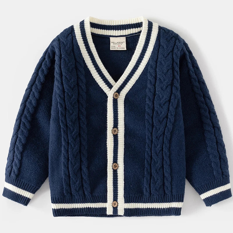 New Fashion Boys' Sweater Autumn and Winter Children's Sweater Casual Cardigan Button Handsome Children's Wear Baby Top