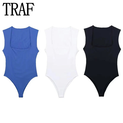 TRAF Woman Black Body Sleeveless Bodysuit Women Square Neck Sexy Lingerie For Women Body Wide Straps Bodycon Summer 2023 Tops