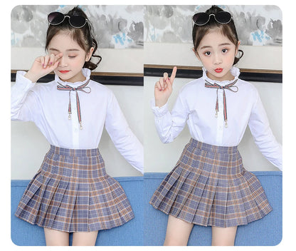 Girls High Waist Solid Pleated Mini Skirt for 4-12Y Girl Summer Korean Preppy Style Fashion Dance Skirts Student A-line Skirts