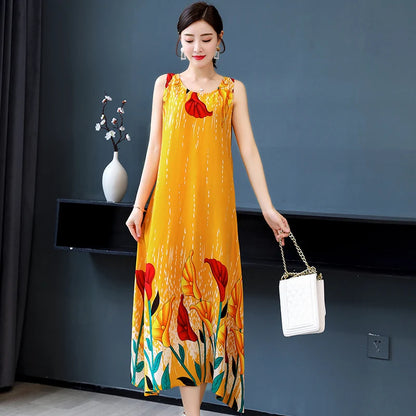 New Hot Fashion Summer Dresses For Women Print Vintage O-neck Dress Sundress Fashion A-line Dress Women Clothing