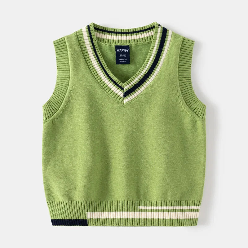 IYEAL Children Boys' Sweater Baby V-neck Sweater Tank Top 2023 Autumn New Korean Edition Boys' Sweater Vest