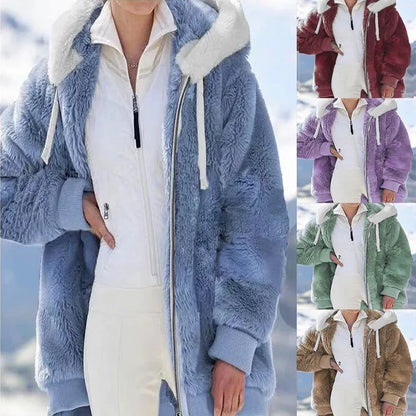 Fall and Winter New Women's Loose Long Padded Zipper Hooded Jacket Jacket Tops