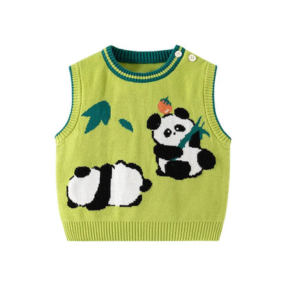 Autumn Winter Baby Boys Vest Cotton Knitted Panda Embroidery Stretch Soft Exterior Toddler Boys Vest Children Boys Tops