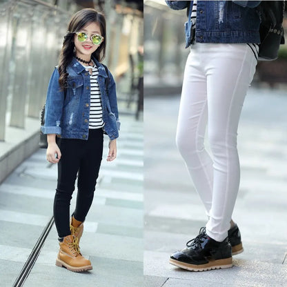 3-9 Years Kids Girls Candy Color Pencil Pant Cotton Elastic Long Pants Trousers with Pocket Spring Autumn