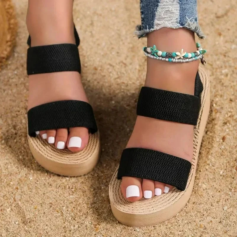 Women's fashion trend anti-slip wear-resistant pure black belt soft soled high-heeled sandals shoes for women