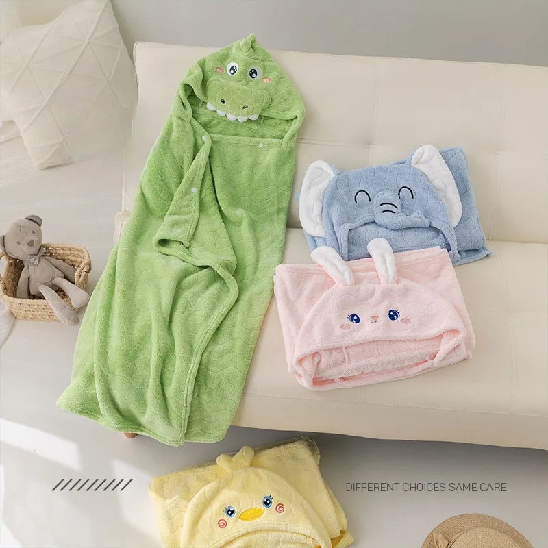 Baby Hooded Poncho Towel Children Hooded Bath Towel Coral Fleece Kids Beach Bathing Stuff Baby Swaddle Blanket Infant Washcloth